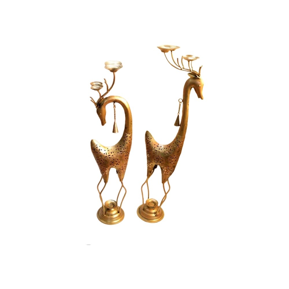 T Light Round Neck Deer Candle Holder Set for Living Room Decor Home and Pooja Decor